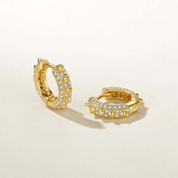 FE2328 925 Sterling Silver Pave Cubic Zirconia Spike Hoop Earrings