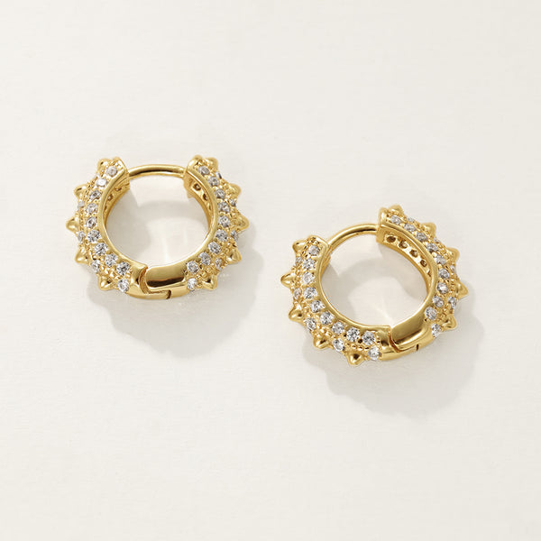 FE2328 925 Sterling Silver Pave Cubic Zirconia Spike Hoop Earrings