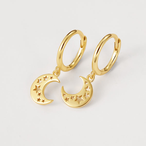 FE2238 925 Sterling Silver Moon Cutout Star Earrings