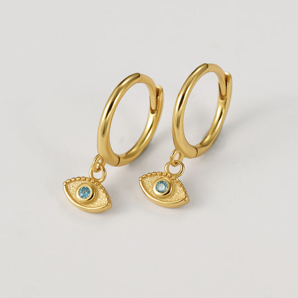 FE2181 925 Sterling Silver Blue CZ Eye Dangle Earrings
