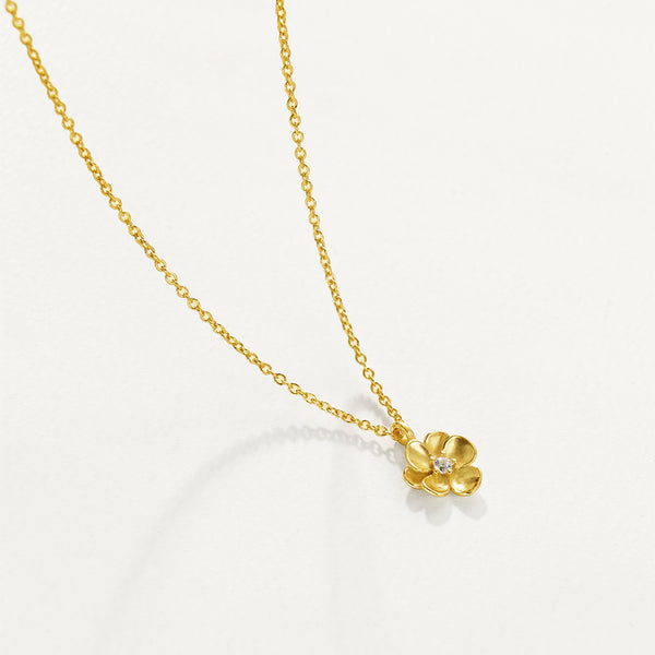 FX1180 925 Sterling Silver CZ Flower Pendant Necklace