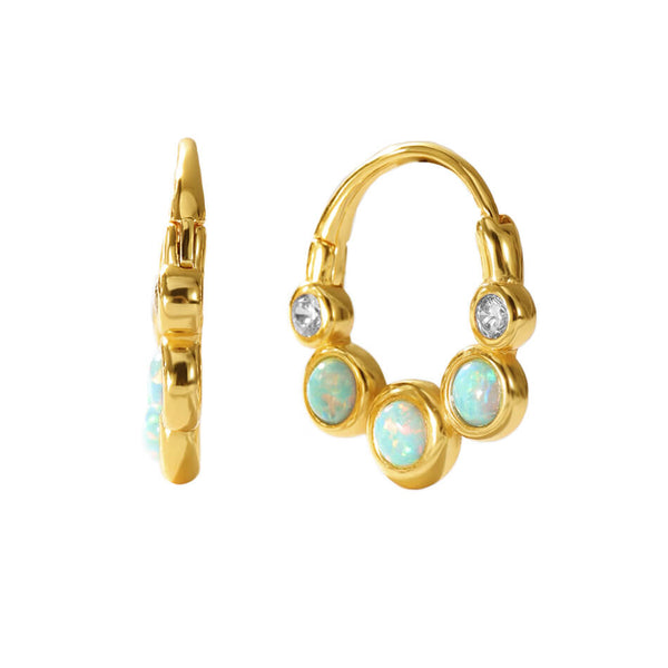 VFE0190 Bezel Setting Opal Hoops Earrings
