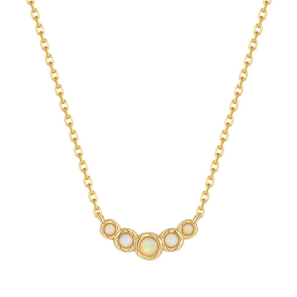 VFX0366 Quintet Bezel Set Opal Smile Horizontal bar Pendant Necklace