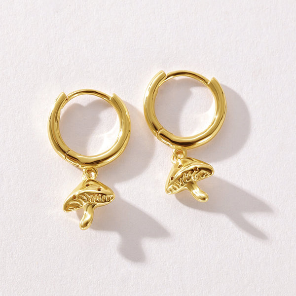 VFE0205 Mini Mushroom Drop Huggie Hoop Earrings