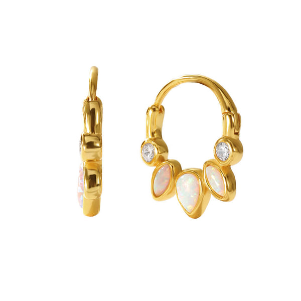 VFE0191 Bezel Setting Geometry Marquise Round Opal Hoops Earrings