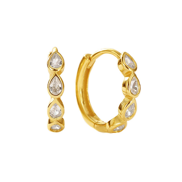 FE3475 Dainty Pear Shape Bezel Cubic Zirconia Huggie Hoop Earrings