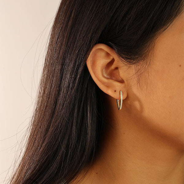 FE2095 925 Sterling Silver Oval Cubic Zirconia Hoop Earrings