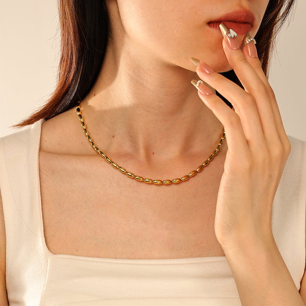 PN0186 Oval Gold Bead Necklace