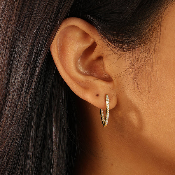 FE2095 925 Sterling Silver Oval Cubic Zirconia Hoop Earrings