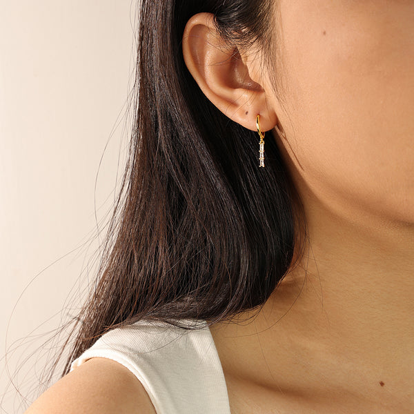 FE2222 925 Sterling Silver Trio Baguette CZ Dangle Earrings