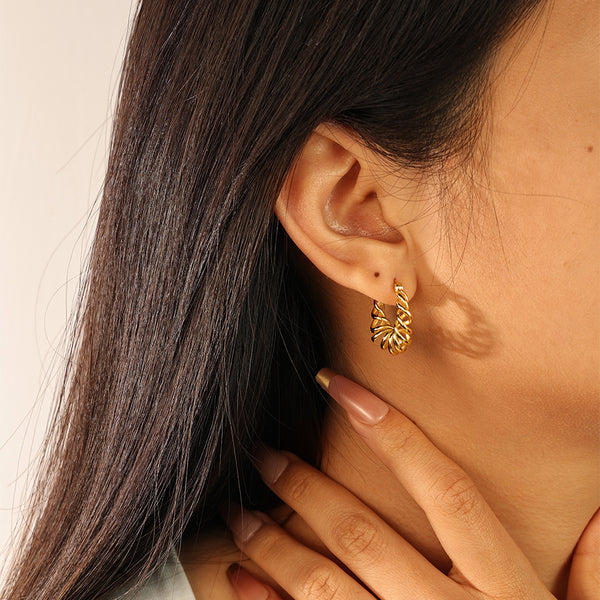 FE2078 925 Sterling Silver Wire Textured Twist Hoop Earrings