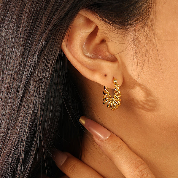 FE2078 925 Sterling Silver Wire Textured Twist Hoop Earrings