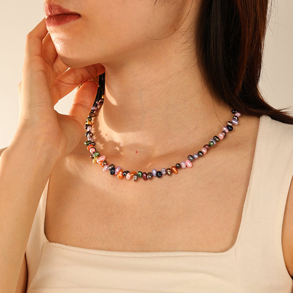 PN0176 925 Sterling Silver Multi-Color Pearl Necklace