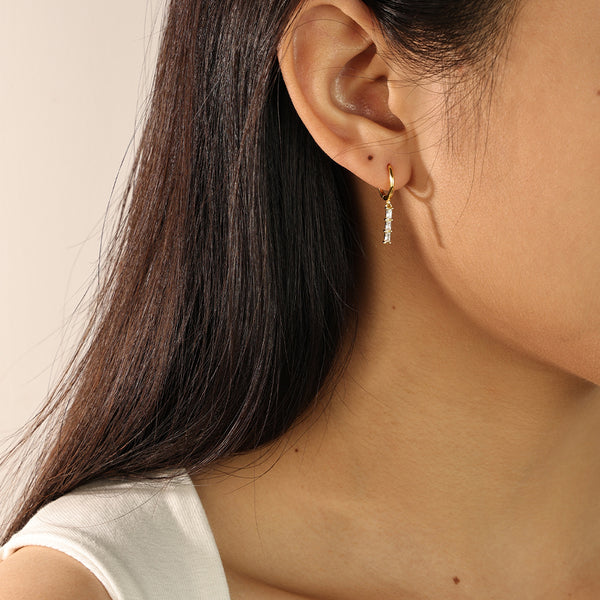 FE2222 925 Sterling Silver Trio Baguette CZ Dangle Earrings