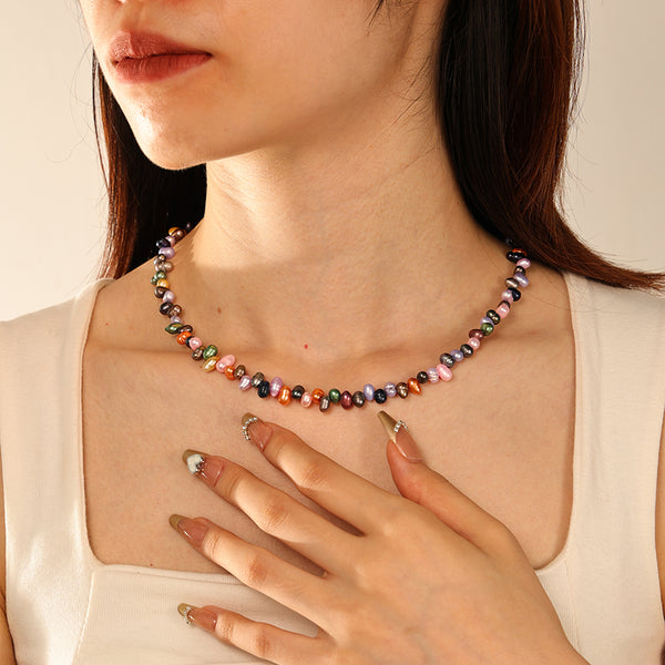 PN0176 925 Sterling Silver Multi-Color Pearl Necklace