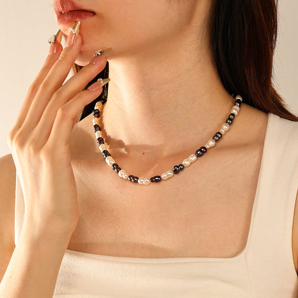 PN0177 925 Sterling Silver White Purple Freshwater Pearl Necklace