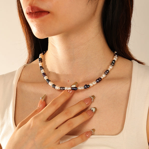 PN0177 925 Sterling Silver White Purple Freshwater Pearl Necklace