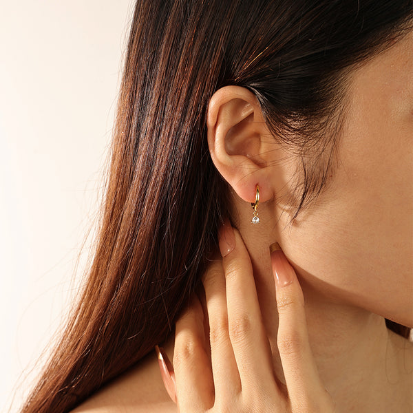 FE2085 925 Sterling Silver Round Cubic Zirconia Dangle Hoop Earrings