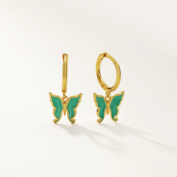 FE2837 925 Sterling Silver Butterfly Enamel Hoop Eaarings