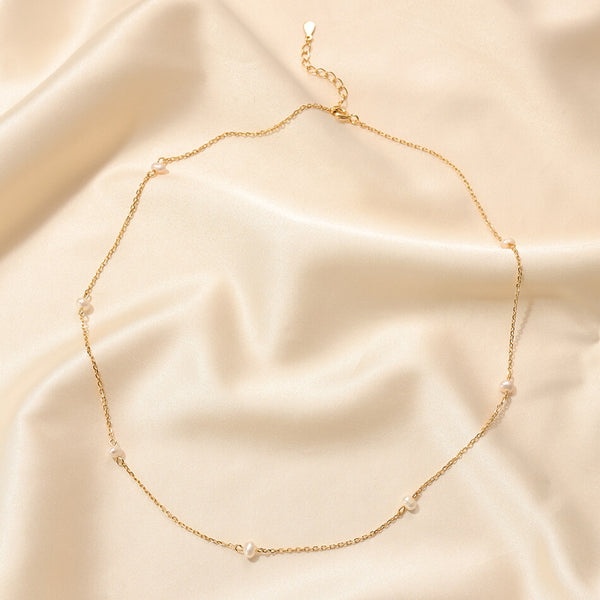 PN0244 925 Sterling Silver Minimalist Freshwater Pearl Bead Charm Chain Necklaces