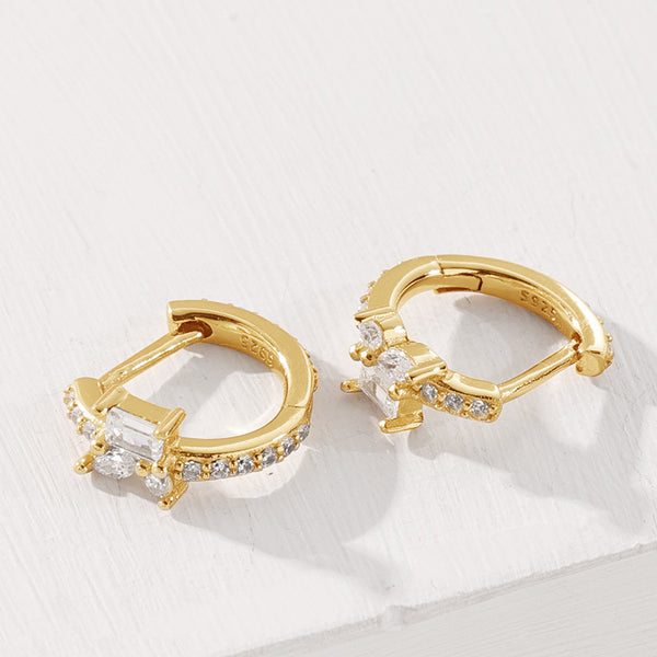 FE2051 925 Sterling Silver Baguette Marquise Cut CZ Huggie Hoop Earrings