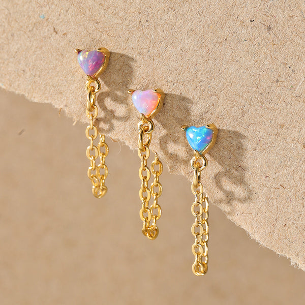 VFE0275 Heart Opal Chain Stud Earrings