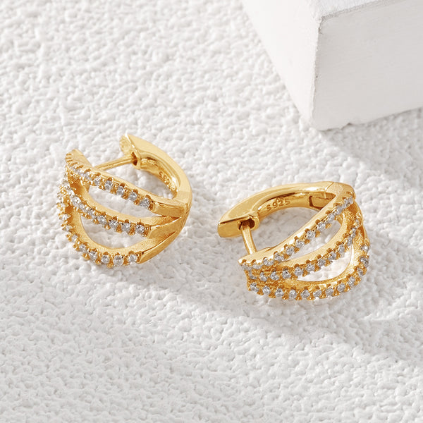 FE2053 925 Sterling Silver CZ Triple Wrap Claw Huggie Hoop Earrings