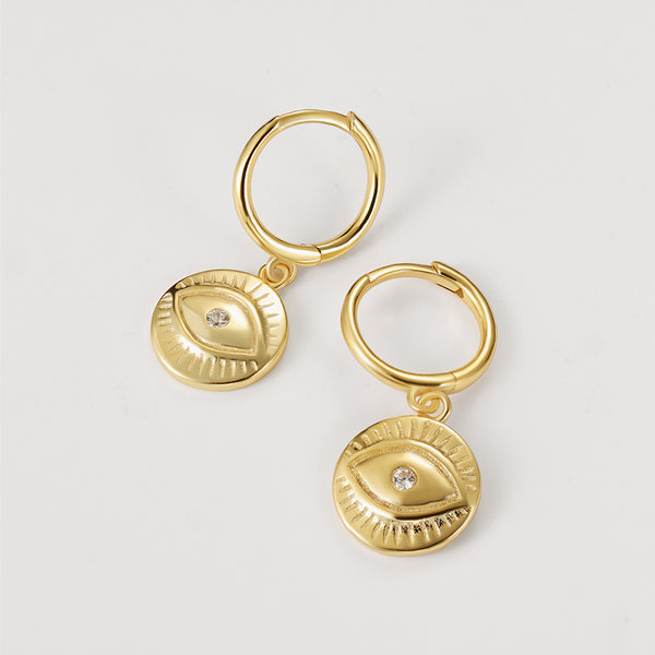 FE2191 925 Sterling Silver Round Eye Dangle Earrings