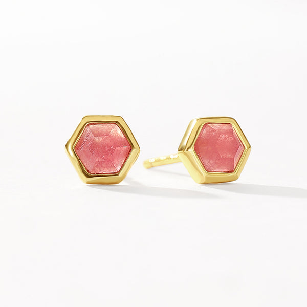 VFE0238 Birthstone Hexagon Natural Stone Stud Earrings