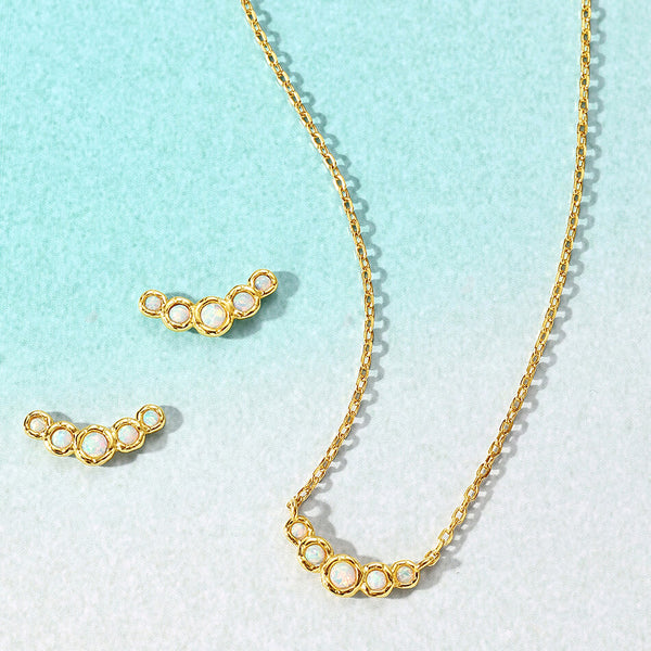 VFX0366 Quintet Bezel Set Opal Smile Horizontal bar Pendant Necklace