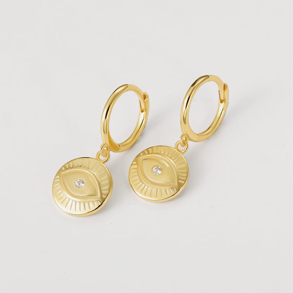 FE2191 925 Sterling Silver Round Eye Dangle Earrings