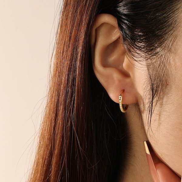 FE2202 925 Sterling Silver Classic Cubic Zirconia Huggie Hoop Earrings