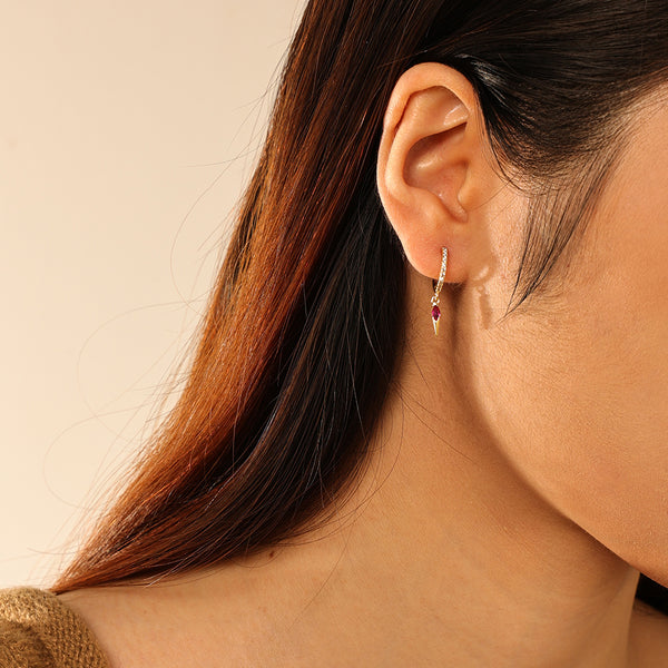 FE2742 925 Sterling Silver CZ Embellished Cone Dangle Hoop Earrings