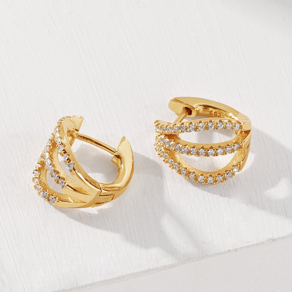 FE2053 925 Sterling Silver CZ Triple Wrap Claw Huggie Hoop Earrings