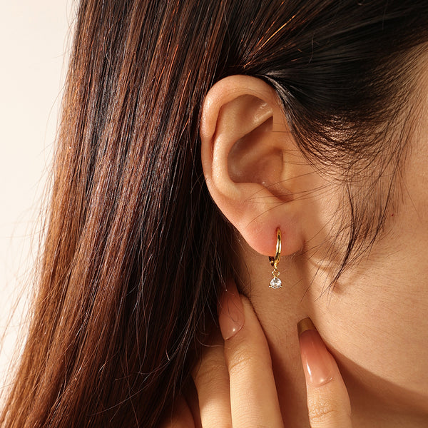 FE2085 925 Sterling Silver Round Cubic Zirconia Dangle Hoop Earrings