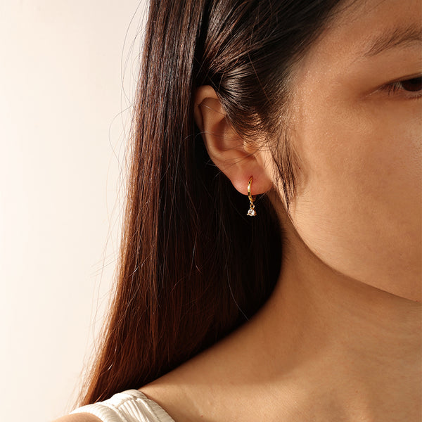 FE2085 925 Sterling Silver Round Cubic Zirconia Dangle Hoop Earrings