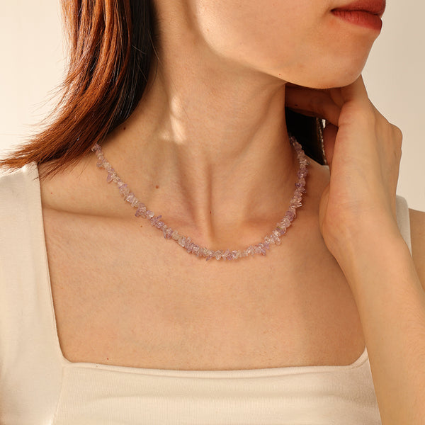 PN0174 925 Sterling Silver Light Amethyst Chip Necklace