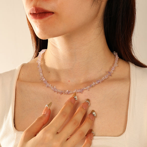 PN0174 925 Sterling Silver Light Amethyst Chip Necklace