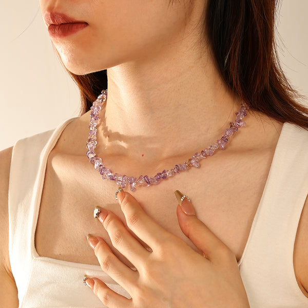 PN0172 925 Sterling Silver Amethyst Chip Necklace