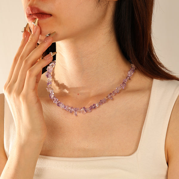 PN0172 925 Sterling Silver Amethyst Chip Necklace