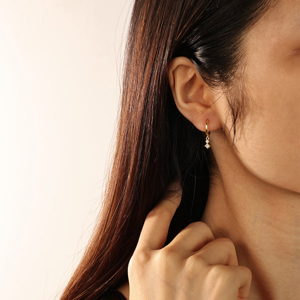 FE2086 925 Sterling Silver Geometric Zirconia Dangle Hoop Earrings