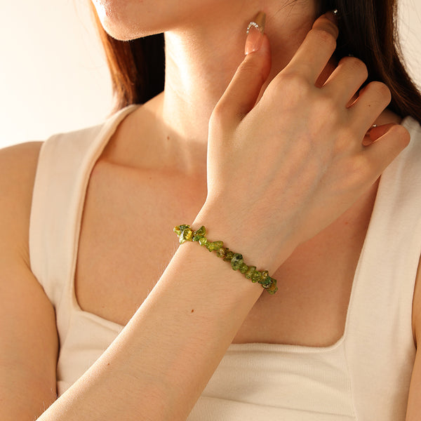 PB0086 925 Sterling Silver Green Peridot Chip Bracelet