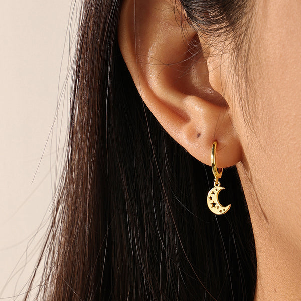 FE2238 925 Sterling Silver Moon Cutout Star Earrings