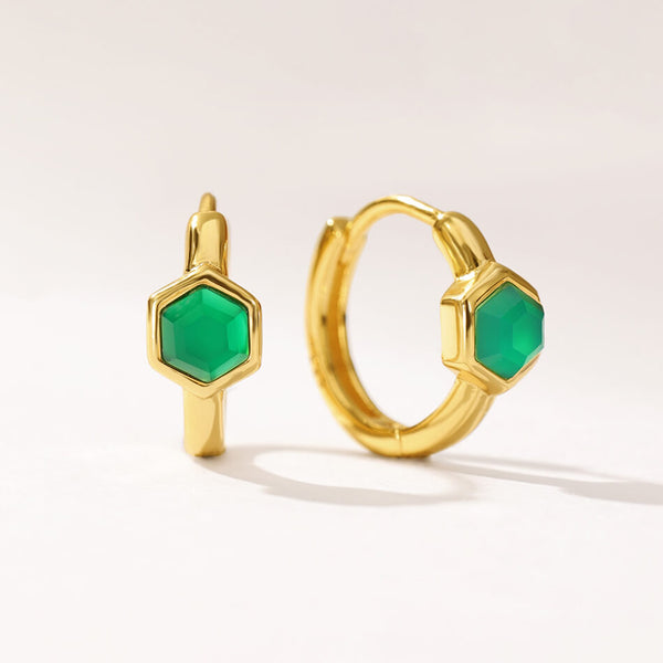 VFE0240 Birthstone Hexagon Huggie Hoop Earring