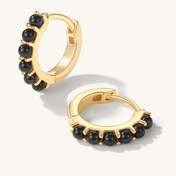 FE2062 Black Onyx Huggie Hoop Earrings