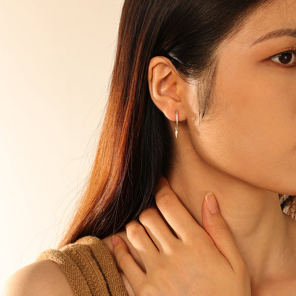 FE2742 925 Sterling Silver CZ Embellished Cone Dangle Hoop Earrings