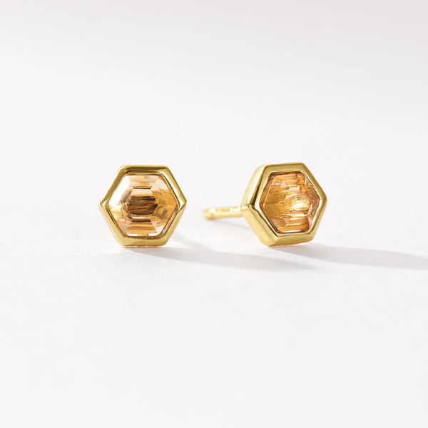 VFE0238 Birthstone Hexagon Natural Stone Stud Earrings