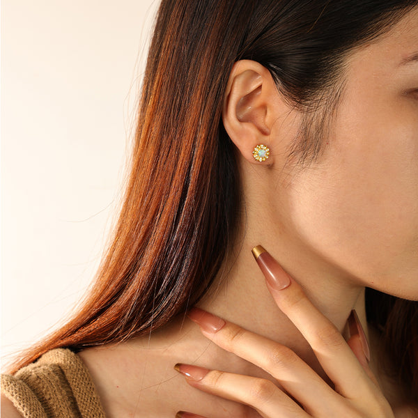 FE2877 925 Sterling Silver CZ Opal Flower Stud Earrings