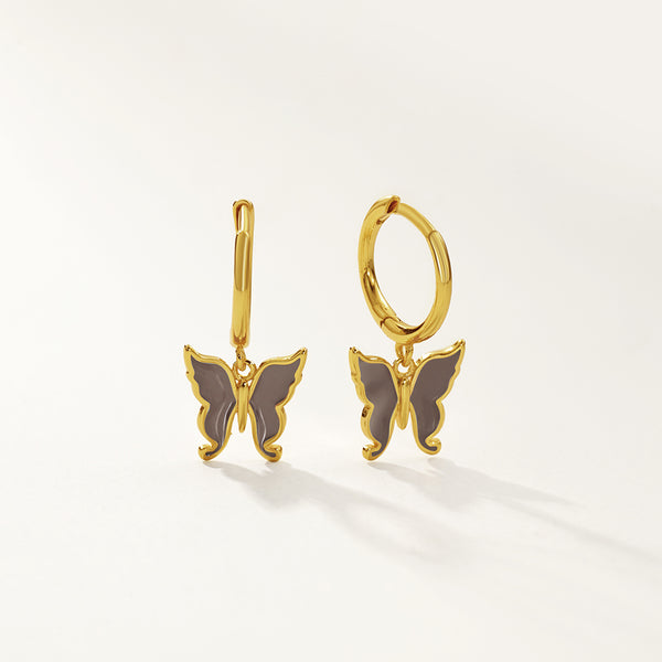 FE2837 925 Sterling Silver Butterfly Enamel Hoop Eaarings