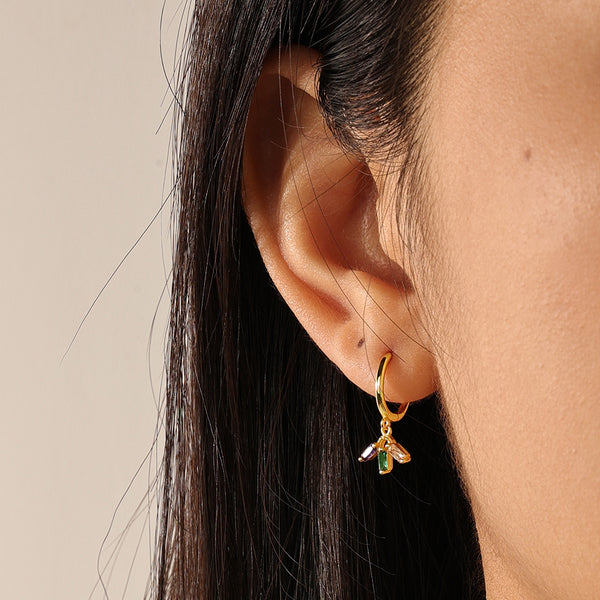 FE2215 925 Sterling Silver Trio Colorful CZ Dangle Earrings